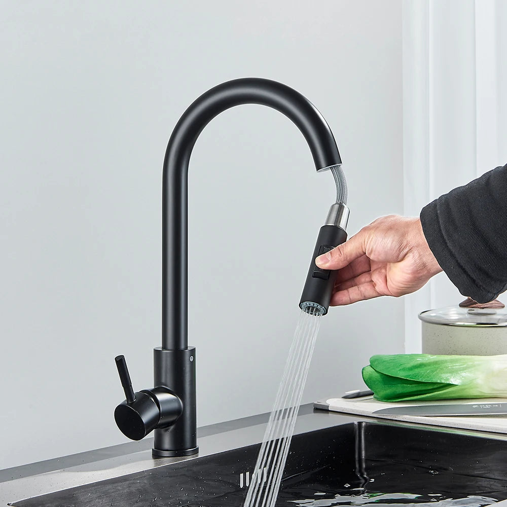 FlexiFlow Black: Dual-Mode Pull-Out Kitchen Faucet
