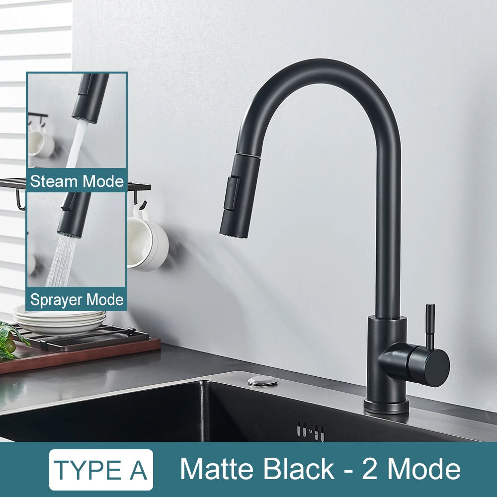 FlexiFlow Black: Dual-Mode Pull-Out Kitchen Faucet