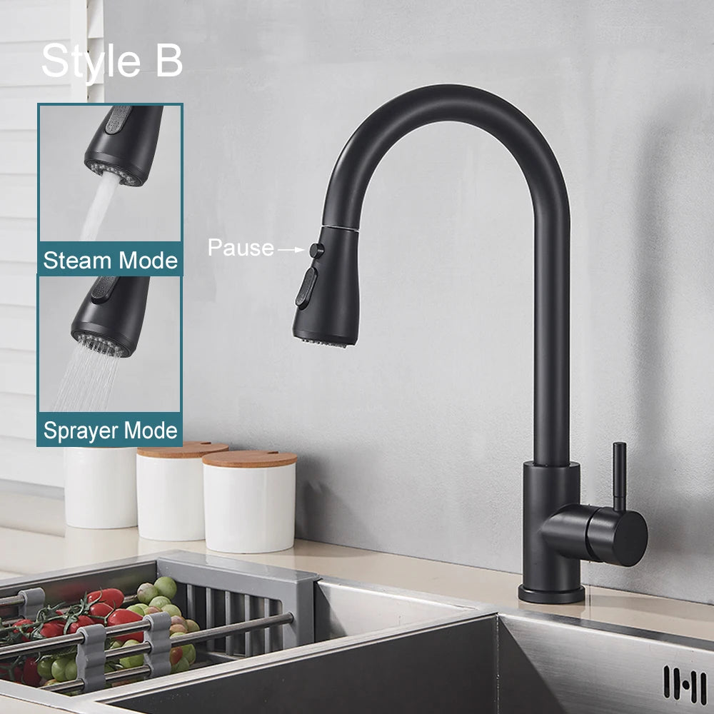 FlexiFlow Black: Dual-Mode Pull-Out Kitchen Faucet