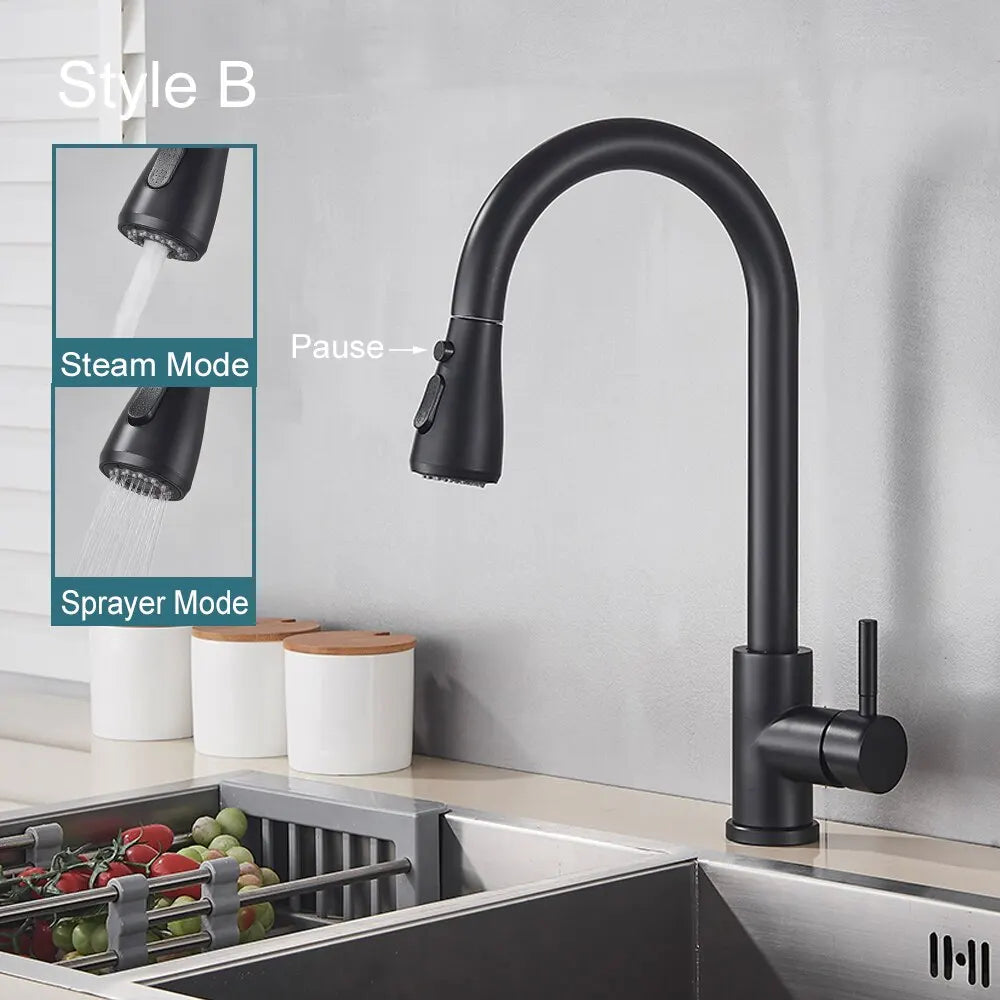 FlexiFlow Black: Dual-Mode Pull-Out Kitchen Faucet