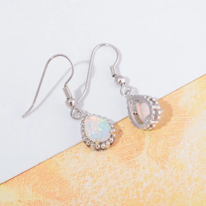 SilverMist Earrings: White Fire Opal Bead Drop Earrings