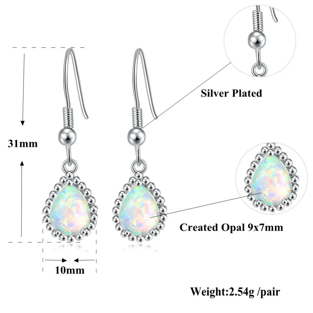 SilverMist Earrings: White Fire Opal Bead Drop Earrings