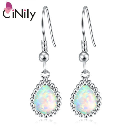 SilverMist Earrings: White Fire Opal Bead Drop Earrings