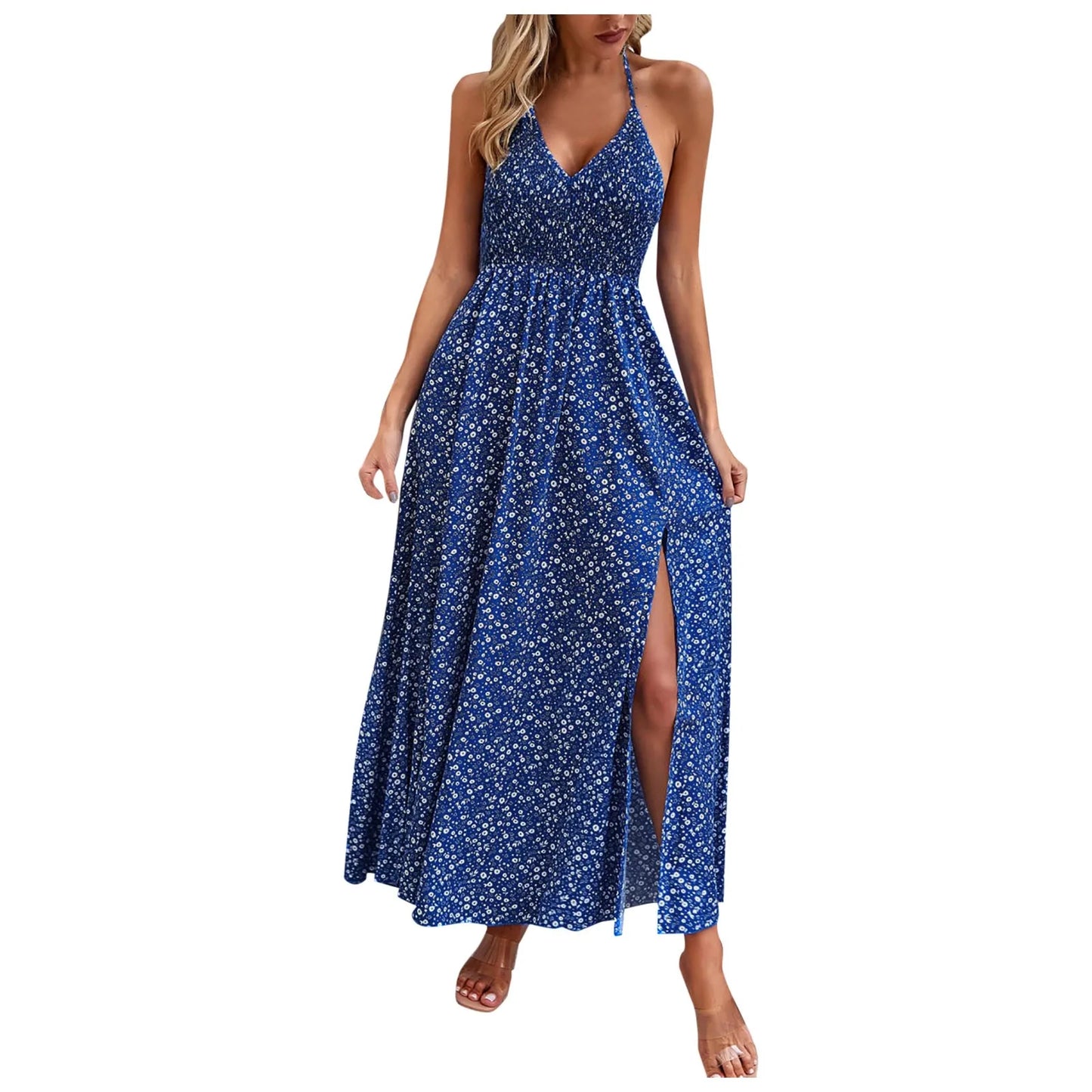 VintageVibe Party: Sleeveless Printed Boho Long Dress