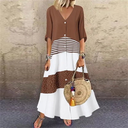 SpringHue 2024: Cotton-Hemp V-Neck Casual Dress