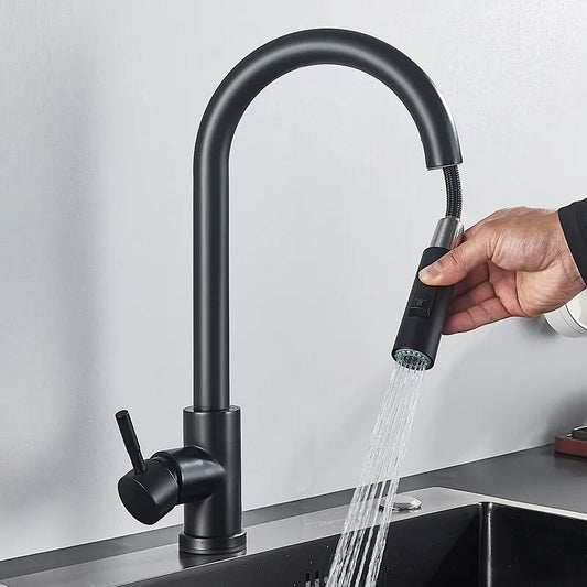 FlexiFlow Black: Dual-Mode Pull-Out Kitchen Faucet