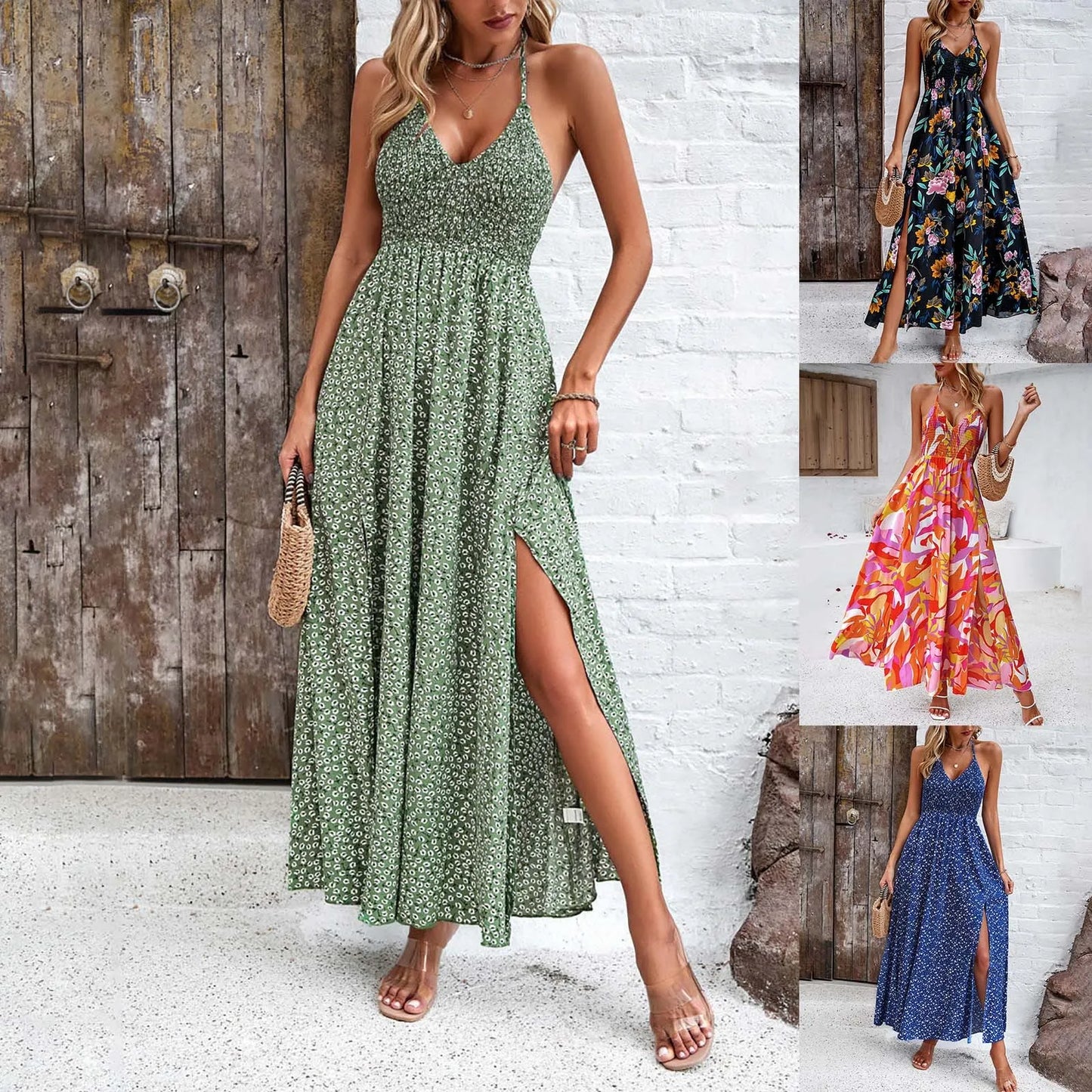 VintageVibe Party: Sleeveless Printed Boho Long Dress