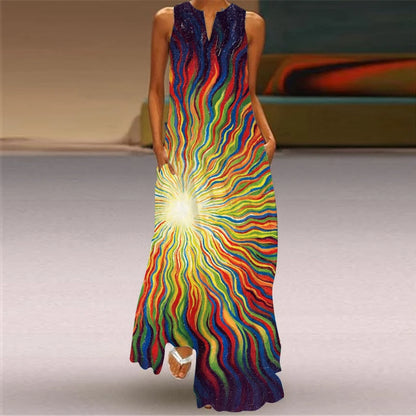 DynastyDrape: Elegant Party Dress with 3D Chinese Ink Print