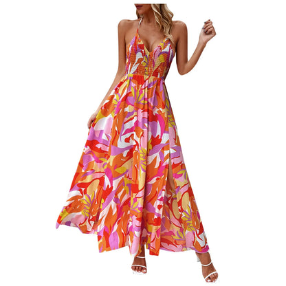 VintageVibe Party: Sleeveless Printed Boho Long Dress