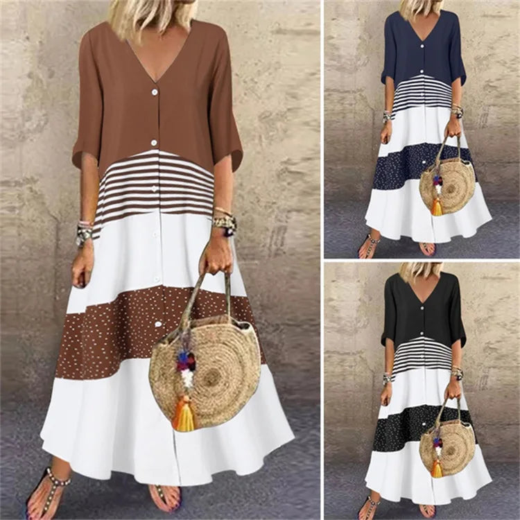 SpringHue 2024: Cotton-Hemp V-Neck Casual Dress