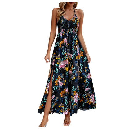 VintageVibe Party: Sleeveless Printed Boho Long Dress