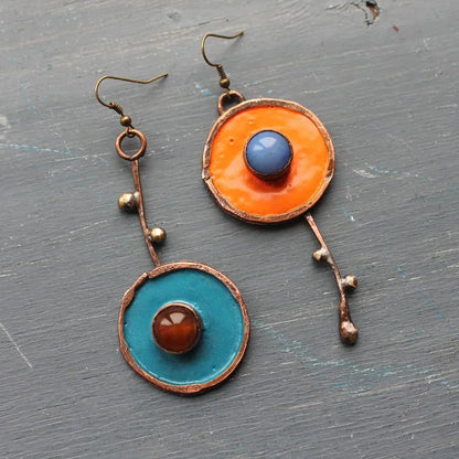 BronzeMystique: Asymmetric Drop Earrings with Ancient Metal Painting